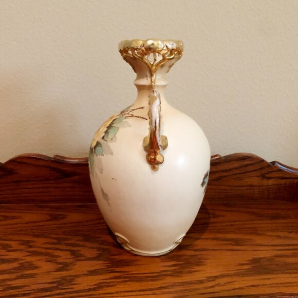 Antique Turn Teplitz RSTK Hand Painted Porcelain Vase With Gold Handles - Picture 9 of 11